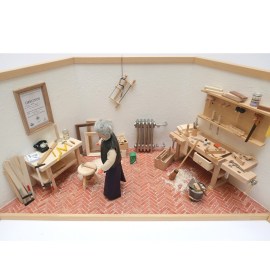 Tischlerwerkstatt, komplett mit viel weiterem Zubehör, Miniatur im Maßstab 1zu12